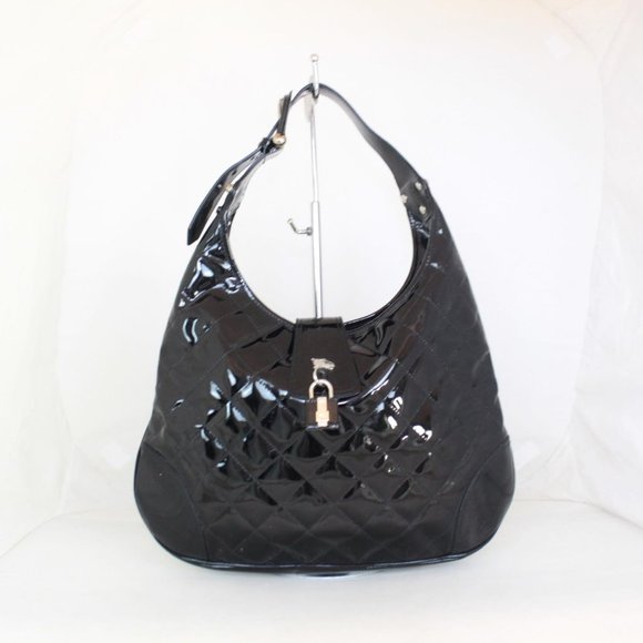 BURBERRY Black Patent Leather Quilted Hobo Bag - Picture 1 of 8